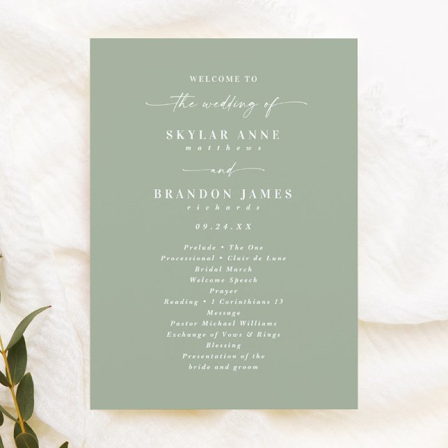 Programme de cérémonie de mariage simple en vert f (Créateur téléchargé)