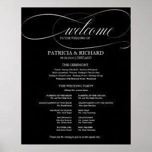 Programme de cérémonie de mariage tableau noir et