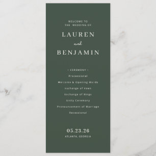 Programme de cérémonie de mariage vert élégant