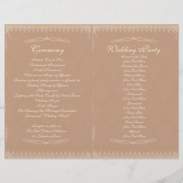 Programme de cérémonie de mariage vintage (Devant)
