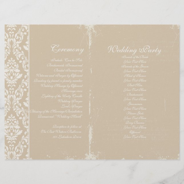 Programme de cérémonie de mariage vintage (Devant)
