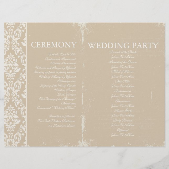 Programme de cérémonie de mariage vintage Personna (Devant)