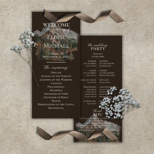 Programme de cérémonie de montagne à l'aquarelle r (Rustic Watercolor Mountain Ceremony Program)