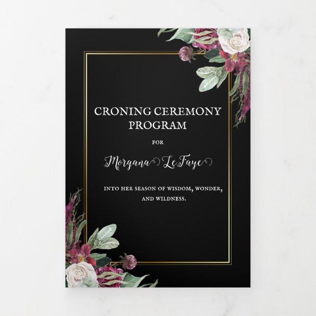 Programme de cérémonie de rondelle en fleur noire (Page de couverture)