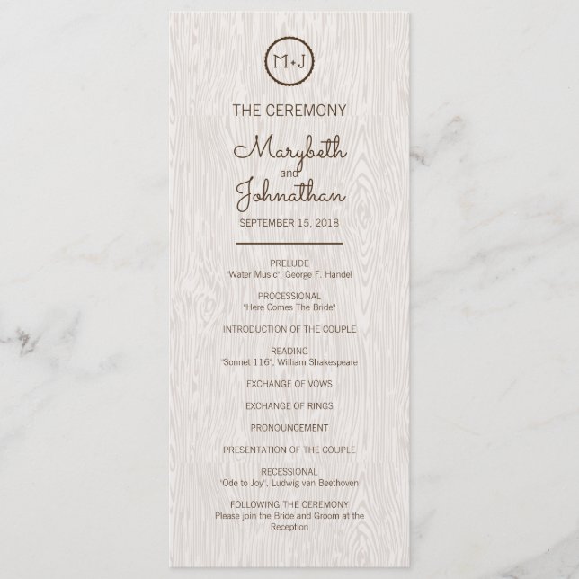 Programme de cérémonie des Mariages de bois rustiq (Devant)