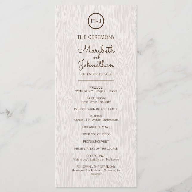 Programme de cérémonie des Mariages de bois rustiq (Devant)