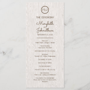 Programme de cérémonie des Mariages de bois rustiq