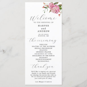 Programme de cérémonie des Mariages floraux roses