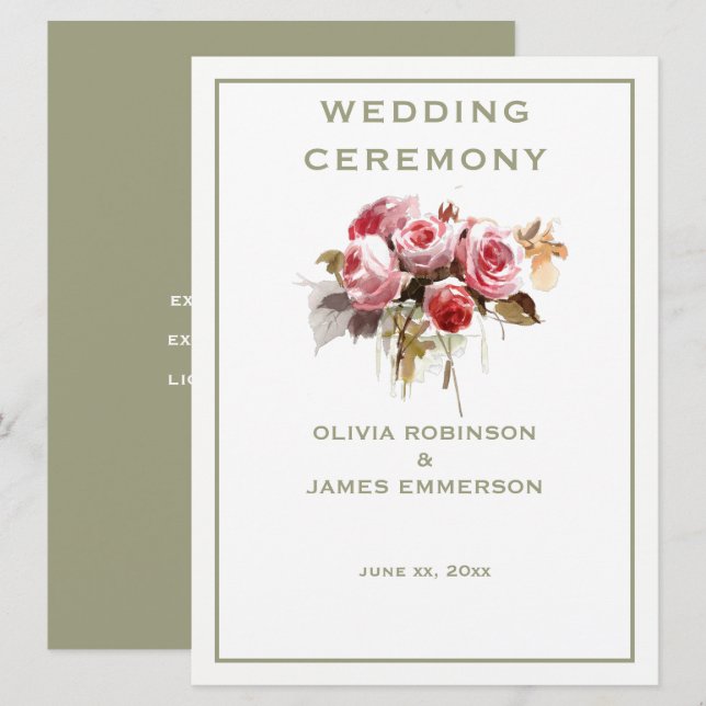 Programme de cérémonie des Roses d'aquarelle Rose  (Devant / Derrière)