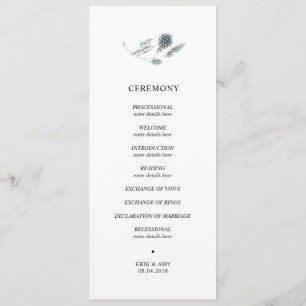 Programme de cérémonie du mariage de chardon bleu