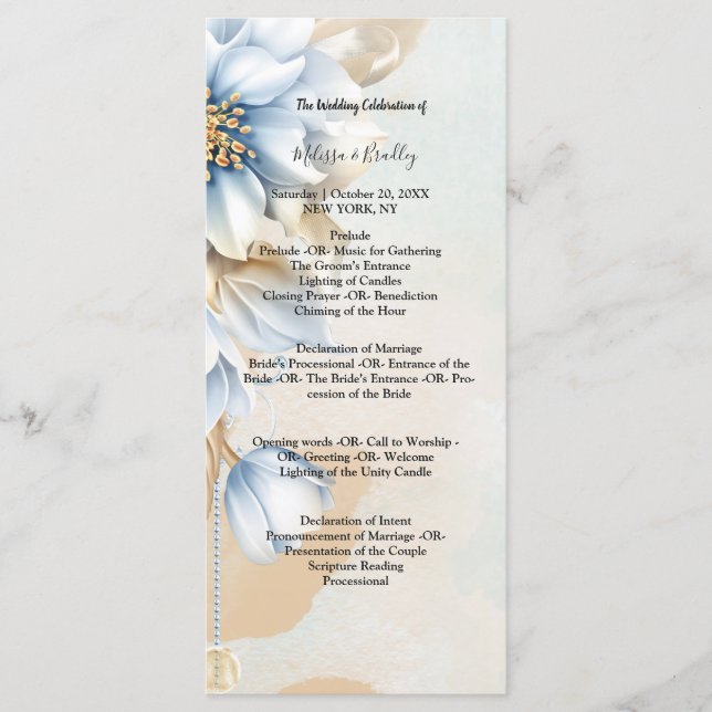 Programme de cérémonie floral bleu vintage (Devant)