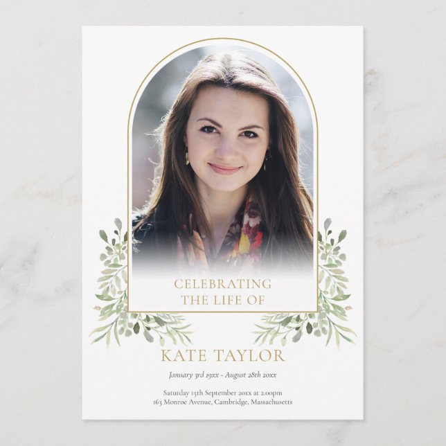 Programme de cérémonie funéraire à feuillage doré (Devant)