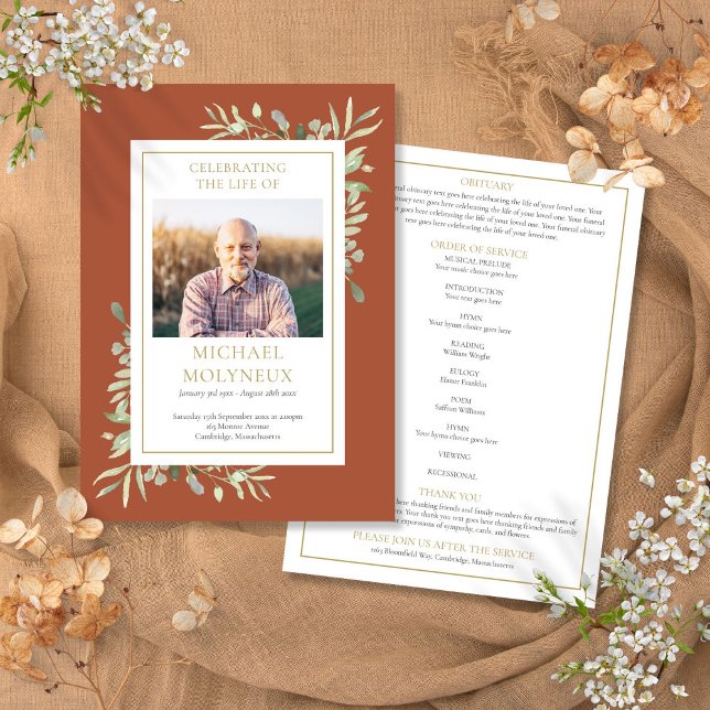 Programme de cérémonie funéraire de verdure (Greenery Funeral Memorial Order Of Service Program)