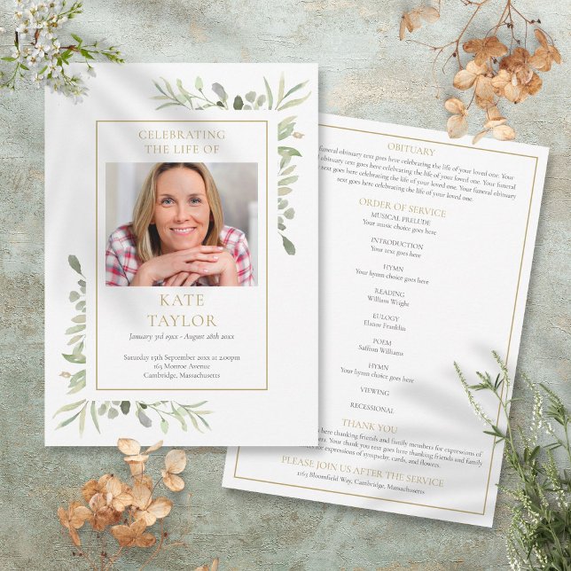 Programme de cérémonie funéraire de verdure (Greenery Funeral Memorial Order Of Service Program)