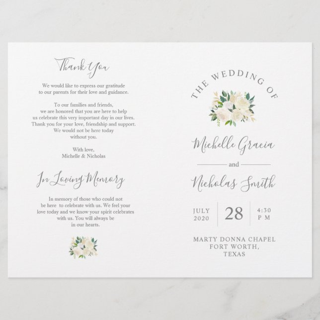 Programme de cérémonie mariage Crème Aquarelle Flo (Devant)
