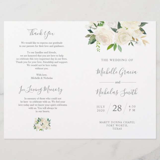 Programme de cérémonie mariage Crème Aquarelle Flo (Devant)