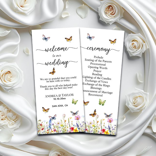 Programme de Cérémonie Mariage de papillons fleur  (Créateur téléchargé)