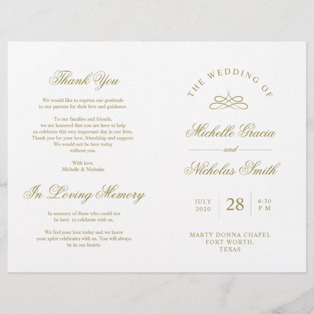 Programme de cérémonie mariage Élégance classique  (Devant)
