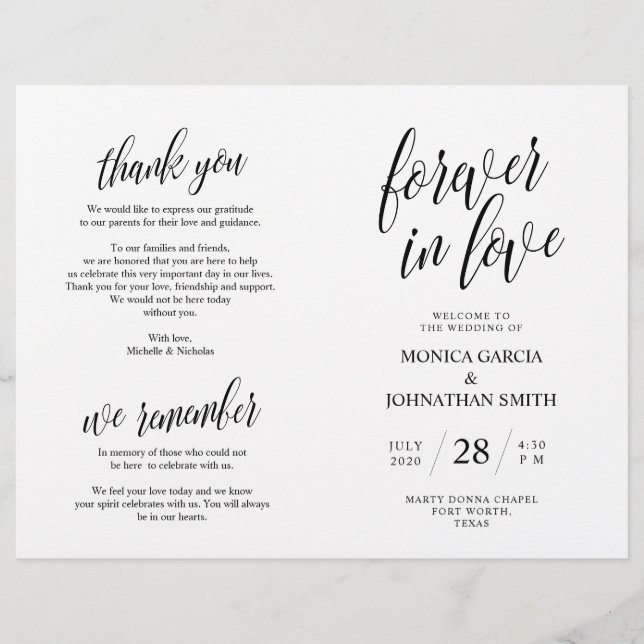 Programme de cérémonie mariage, Élégance Script no (Devant)