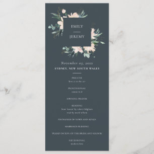PROGRAMME DE CÉRÉMONIE MARIAGE FLORALE EN OR BLEU 