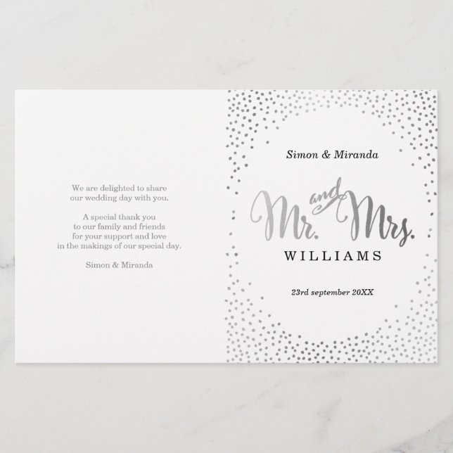 PROGRAMME DE CÉRÉMONIE mariage mini confetti argen (Devant)