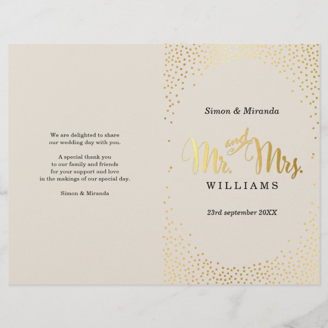 PROGRAMME DE CÉRÉMONIE mariage mini-confetti d'or  (Devant)