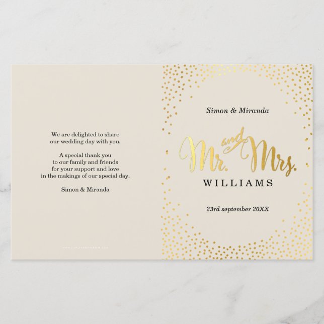 PROGRAMME DE CÉRÉMONIE mariage mini-confetti d'or  (Devant)