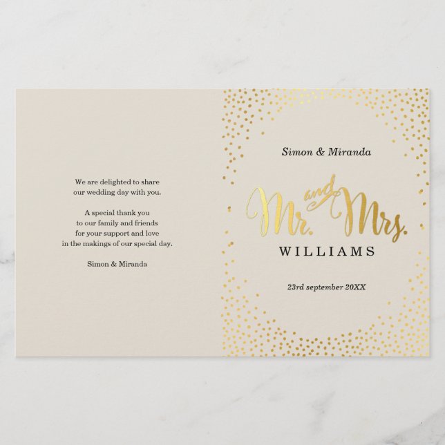 PROGRAMME DE CÉRÉMONIE mariage mini confetti d'or  (Devant)