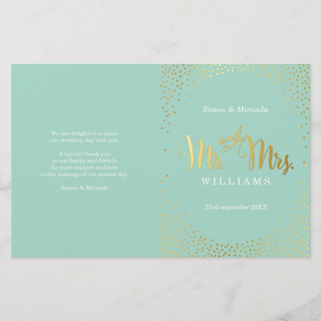 PROGRAMME DE CÉRÉMONIE mariage mini confetti mint  (Devant)