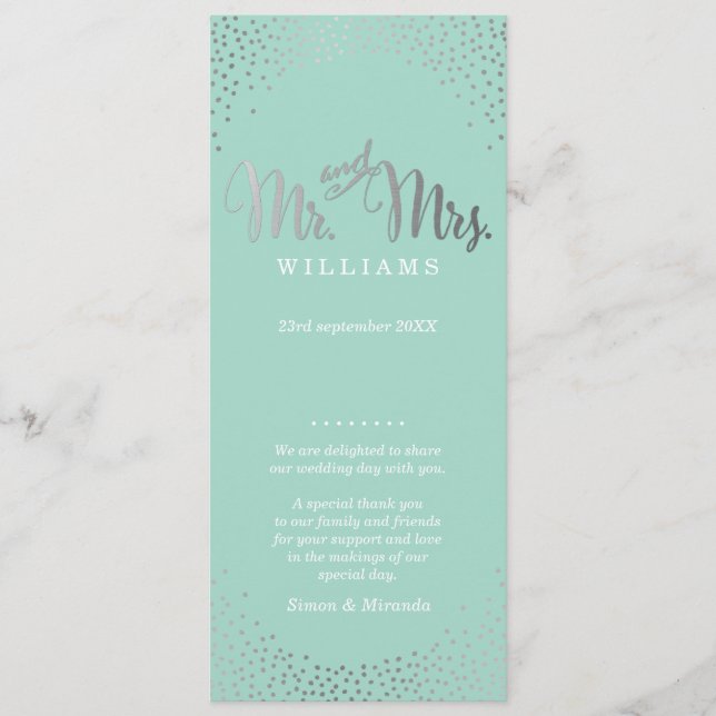 PROGRAMME DE CÉRÉMONIE mariage mini confetti mint  (Devant)
