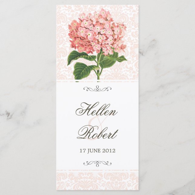 Programme de cérémonie Mariage vintage Pink Hydran (Devant)