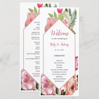 Programme de cérémonie moderne en fleurs roses hex