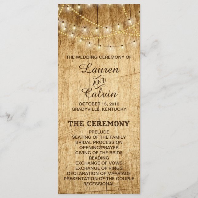 Programme de cérémonie pour le mariage campagnard  (Devant)