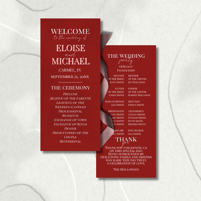 Programme de cérémonie rose et rouge contemporain  (Guide your guests through your ceremony with this Stylish Contemporary Pink and Red Ceremony Program)