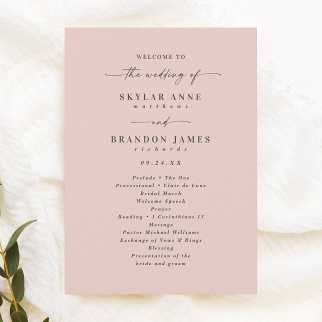 Programme de cérémonie simple pour Mariage rose cl (Créateur téléchargé)