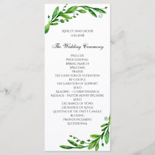 Programme de cérémonie verte. Mariage de jardin. L