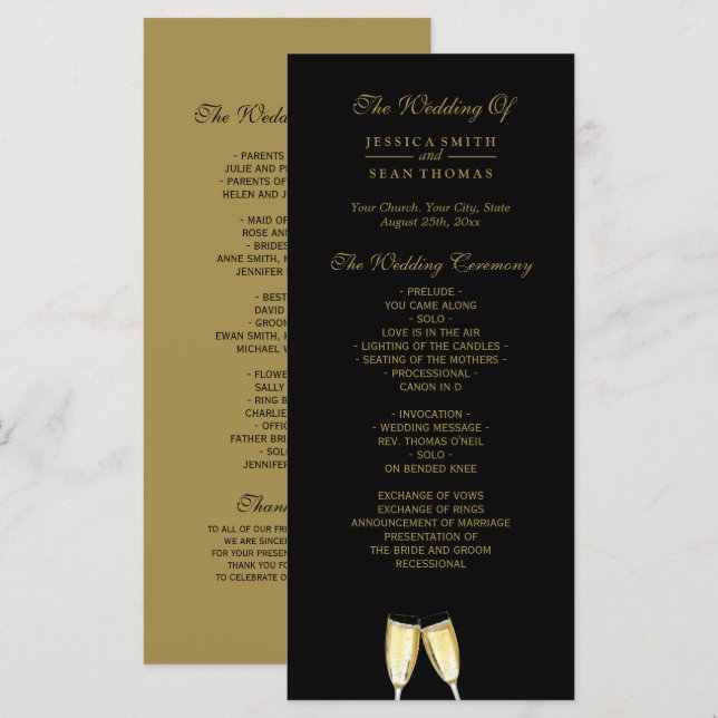 Programme de Champagne de Mariage Élégant (Devant / Derrière)