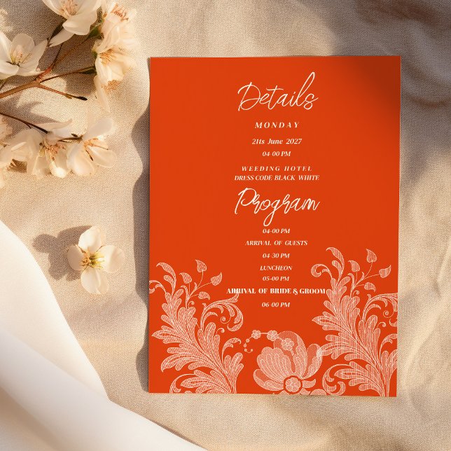 Programme de détails en dentelle florale orange ca (Cinnamon orange white floral lace Details Program )