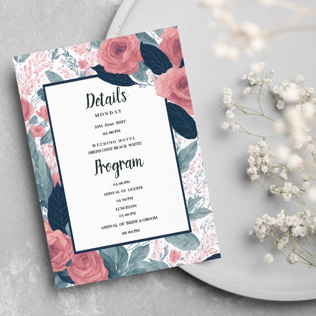 Programme de détails floral rose bleu marine aquar (Watercolor navy blue pink floral Details Program)