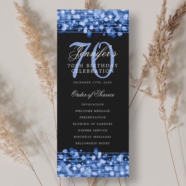 Programme de fête d'anniversaire élégant 70 ans Bl (Elegant 70th Birthday Party Program Navy Blue)