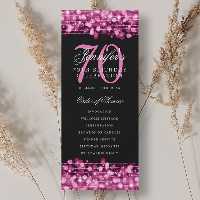 Programme de fête d'anniversaire élégant 70 ans Ro (Elegant 70th Birthday Party Program Hot Pink)