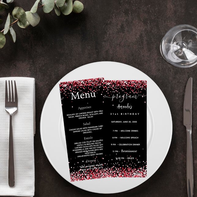 Programme de fête d'anniversaire Menu noir rouge (Créateur téléchargé)