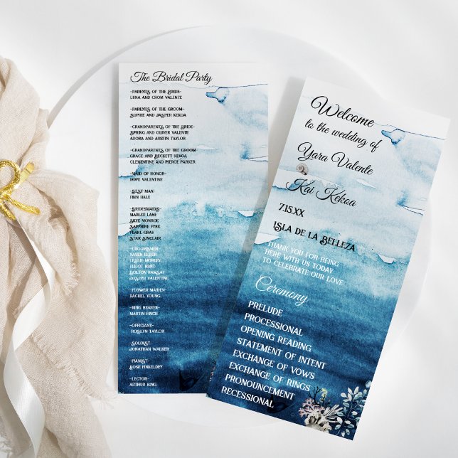 Programme de fête de mariage rustique océanique à  (Créateur téléchargé)
