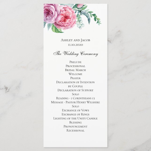 Programme de fleurs de saumons. Cérémonie mariage  (Devant)