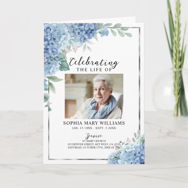Programme de funérailles avec photo d'hortensia bl (Devant)