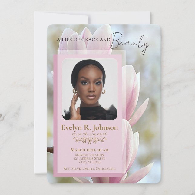 Programme de funérailles de style Magnolia rose (Devant)