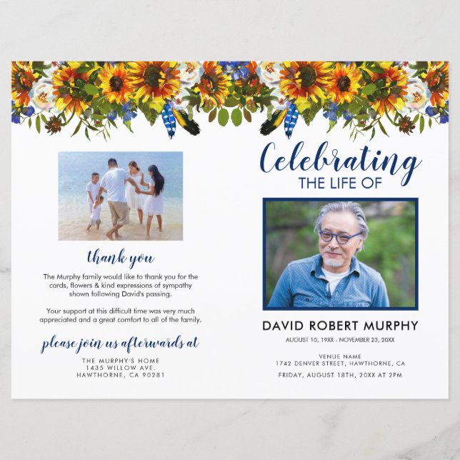 Programme de funérailles Économique Tournesol (Devant)