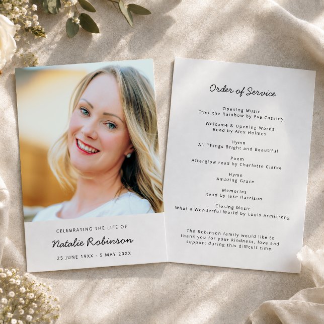 Programme de funérailles | Ordre de service de pho (Personalized funeral program with photo for memorial services and celebration of life events.)