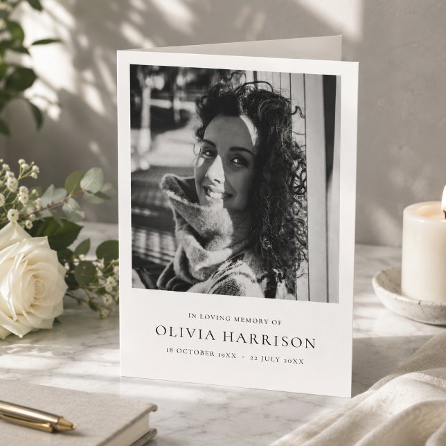 Programme de funérailles | Ordre de service mémori (Personalized folded funeral program with photo for memorial and celebration of life services.)