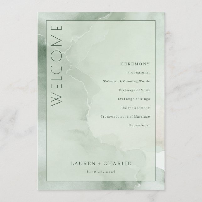 Programme de la cérémonie Serene Mint Watercolor (Devant)